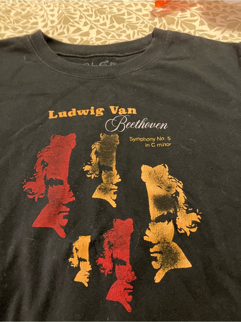 Brandy Melville Black Tee with Red & Gold Beethoven Print